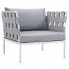 Modway Harmony 3 Piece Outdoor Patio Aluminum Sectional Sofa Set - White Gray - Armchair in Front Side Angle