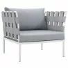 Modway Harmony 3 Piece Outdoor Patio Aluminum Sectional Sofa Set - White Gray - Armchair in Front Side Angle - Modway Harmony 3 Piece Outdoor Patio Aluminum Sectional Sofa Set - White Gray - Armchair in Front Side Angle