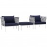 Modway Harmony 3 Piece Outdoor Patio Aluminum Sectional Sofa Set - White Navy - Set in Front Side Angle