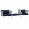Modway Harmony 3 Piece Outdoor Patio Aluminum Sectional Sofa Set - White Navy - Set in Front Side Angle - Modway Harmony 3 Piece Outdoor Patio Aluminum Sectional Sofa Set - White Navy - Set in Front Side Angle