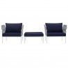 Modway Harmony 3 Piece Outdoor Patio Aluminum Sectional Sofa Set - White Navy - Set in Front Angle