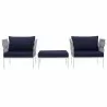 Modway Harmony 3 Piece Outdoor Patio Aluminum Sectional Sofa Set - White Navy - Set in Front Angle - Modway Harmony 3 Piece Outdoor Patio Aluminum Sectional Sofa Set - White Navy - Set in Front Angle