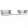Modway Harmony 3 Piece Outdoor Patio Aluminum Sectional Sofa Set - White White - Set in Front Side Angle - Modway Harmony 3 Piece Outdoor Patio Aluminum Sectional Sofa Set - White White - Set in Front Side Angle