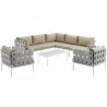 Modway Harmony 8 Piece Outdoor Patio Aluminum Sectional Sofa Set - White Beige - Set in Front Angle
