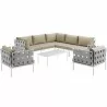 Modway Harmony 8 Piece Outdoor Patio Aluminum Sectional Sofa Set - White Beige - Set in Front Angle - Modway Harmony 8 Piece Outdoor Patio Aluminum Sectional Sofa Set - White Beige - Set in Front Angle