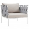 Modway Harmony 8 Piece Outdoor Patio Aluminum Sectional Sofa Set - White Beige - ArmChair in Front Side Angle