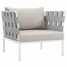 Modway Harmony 8 Piece Outdoor Patio Aluminum Sectional Sofa Set - White Beige - ArmChair in Front Side Angle - Modway Harmony 8 Piece Outdoor Patio Aluminum Sectional Sofa Set - White Beige - ArmChair in Front Side Angle