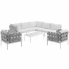 Modway Harmony 8 Piece Outdoor Patio Aluminum Sectional Sofa Set - White White - Set in Front Side Angle - Modway Harmony 8 Piece Outdoor Patio Aluminum Sectional Sofa Set - White White - Set in Front Side Angle