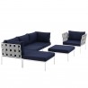 Modway Harmony 6 Piece Outdoor Patio Aluminum Sectional Sofa Set - White Navy - Set in Front Side Angle