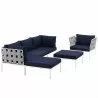 Modway Harmony 6 Piece Outdoor Patio Aluminum Sectional Sofa Set - White Navy - Set in Front Side Angle - Modway Harmony 6 Piece Outdoor Patio Aluminum Sectional Sofa Set - White Navy - Set in Front Side Angle