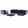 Modway Harmony 6 Piece Outdoor Patio Aluminum Sectional Sofa Set - White Navy - Set in Front Side View