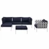 Modway Harmony 6 Piece Outdoor Patio Aluminum Sectional Sofa Set - White Navy - Set in Front Angle - Modway Harmony 6 Piece Outdoor Patio Aluminum Sectional Sofa Set - White Navy - Set in Front Angle