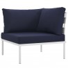 Modway Harmony 6 Piece Outdoor Patio Aluminum Sectional Sofa Set - White Navy - Corner Chair in Front Side Angle