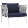 Modway Harmony 6 Piece Outdoor Patio Aluminum Sectional Sofa Set - White Navy - Armchair in Front Side Angle