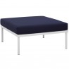 Modway Harmony 6 Piece Outdoor Patio Aluminum Sectional Sofa Set - White Navy - Ottoman in Front Side Angle