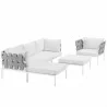Modway Harmony 6 Piece Outdoor Patio Aluminum Sectional Sofa Set - White White - Set in Front Side Angle - Modway Harmony 6 Piece Outdoor Patio Aluminum Sectional Sofa Set - White White - Set in Front Side Angle