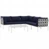 Modway Harmony 6 Piece Outdoor Patio Aluminum Sectional Sofa Set in White Navy - Set in Front Angle