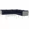 Modway Harmony 6 Piece Outdoor Patio Aluminum Sectional Sofa Set in White Navy - Set in Front Angle - Modway Harmony 6 Piece Outdoor Patio Aluminum Sectional Sofa Set in White Navy - Set in Front Angle