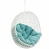 Modway Hide Outdoor Patio Swing Chair Without Stand in White Turquoise - Front Side Closeup Angle - Modway Hide Outdoor Patio Swing Chair Without Stand in White Turquoise - Front Side Closeup Angle