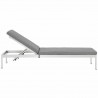 Modway Shore Outdoor Patio Aluminum Chaise with Cushions - Silver Gray - Reclined in Front  Angle