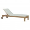 Modway Upland Outdoor Patio Teak Chaise - Natural White - Headrest Adjusted in Front Side Angle