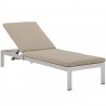 Modway Shore 3 Piece Outdoor Patio Aluminum Chaise with Cushions - Silver Beige - Reclined in Front Side Angle