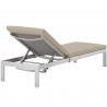 Modway Shore 3 Piece Outdoor Patio Aluminum Chaise with Cushions - Silver Beige - Reclined in Back Side Angle