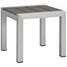 Modway Shore 3 Piece Outdoor Patio Aluminum Chaise with Cushions - Silver Beige - Table in Front Side Angle