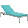 Modway Shore 3 Piece Outdoor Patio Aluminum Chaise with Cushions - Silver Turquoise - Lounge Chair in Front Side Angle