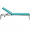 Modway Shore 3 Piece Outdoor Patio Aluminum Chaise with Cushions - Silver Turquoise - Lounge Chair in Front Angle