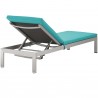 Modway Shore 3 Piece Outdoor Patio Aluminum Chaise with Cushions - Silver Turquoise - Lounge Chair in Back Side Angle