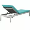Modway Shore 3 Piece Outdoor Patio Aluminum Chaise with Cushions - Silver Turquoise - Lounge Chair in Back Side Angle - Modway Shore 3 Piece Outdoor Patio Aluminum Chaise with Cushions - Silver Turquoise - Lounge Chair in Back Side Angle