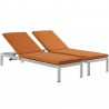 Modway Shore Chaise with Cushions Outdoor Patio Aluminum in Silver Orange -  Set of Two - Set Reclined in Front Side Angle