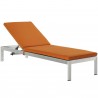 Modway Shore Chaise with Cushions Outdoor Patio Aluminum in Silver Orange -  Set of Two - Reclined in Front Side Angle