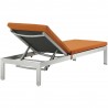 Modway Shore Chaise with Cushions Outdoor Patio Aluminum in Silver Orange - Set of Two -  Reclined in Back Side Angle