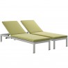 Modway Shore Chaise with Cushions Outdoor Patio Aluminum in Silver Peridot -  Set of Two - Set Reclined in Front Side Angle