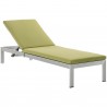 Modway Shore Chaise with Cushions Outdoor Patio Aluminum in Silver Peridot -  Set of Two - Reclined in Front Side Angle
