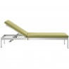 Modway Shore Chaise with Cushions Outdoor Patio Aluminum in Silver Peridot -  Set of Two - Reclined in Front Angle