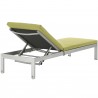 Modway Shore Chaise with Cushions Outdoor Patio Aluminum in Silver Peridot - Set of Two - Reclined in Back Side Angle
