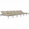 Modway Shore Chaise with Cushions Outdoor Patio Aluminum in Silver Beige - Set in Front Side Angle