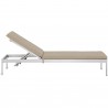 Modway Shore Chaise with Cushions Outdoor Patio Aluminum in Silver Beige - Front Angle