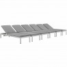 Modway Shore Chaise with Cushions Outdoor Patio Aluminum in Silver Gray - Set in Front Side Angle