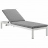 Modway Shore Chaise with Cushions Outdoor Patio Aluminum in Silver Gray - Front Side Angle