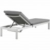Modway Shore Chaise with Cushions Outdoor Patio Aluminum in Silver Gray - Back Side Angle