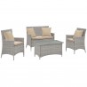 Modway Bridge 4 Piece Outdoor Patio Patio Conversation Set with Pillow Set - Light Gray Beige - Set in Front Angle