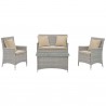 Modway Bridge 4 Piece Outdoor Patio Patio Conversation Set with Pillow Set - Light Gray Beige - Set in Front Angle