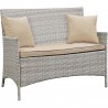 Modway Bridge 4 Piece Outdoor Patio Patio Conversation Set with Pillow Set - Light Gray Beige - Loveseat in Front Side Angle