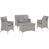 Modway Bridge 4 Piece Outdoor Patio Patio Conversation Set with Pillow Set - Light Gray Gray - Set in Front Side Angle