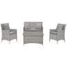 Modway Bridge 4 Piece Outdoor Patio Patio Conversation Set with Pillow Set - Light Gray Gray - Set in Front Angle