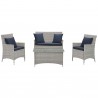 Modway Bridge 4 Piece Outdoor Patio Patio Conversation Set with Pillow Set - Light Gray Navy - Set in Front Angle